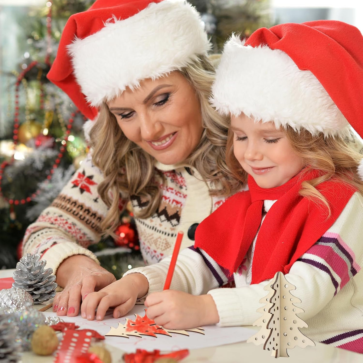 COCHIE DIY 3D Christmas Tree Wood Crafts to Paint for Kids Adults, Paintable Unfinished Wooden