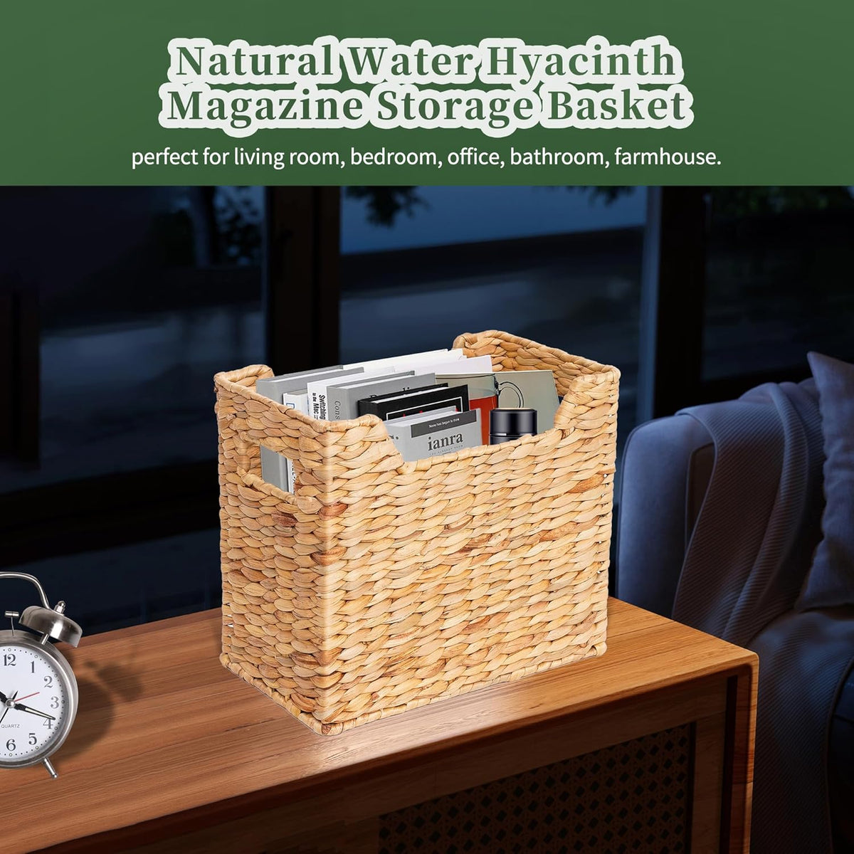 Magazines Holders, Handwoven Magazine Basket for Bathroom, Water Hyacinth Wicker Magazine Rack for