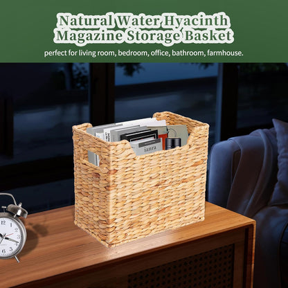Magazines Holders, Handwoven Magazine Basket for Bathroom, Water Hyacinth Wicker Magazine Rack for