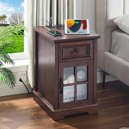 Farmhouse XXL End Table with Charging Station, Side Table with USB Ports and Outlets, Nightstand