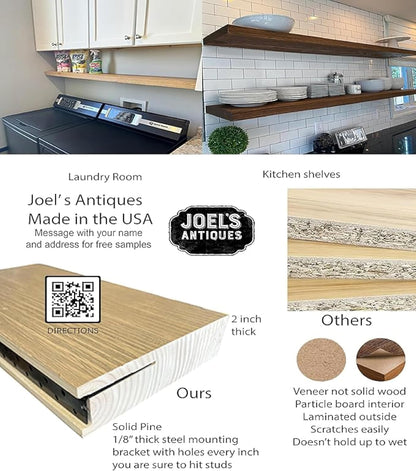 joelsantiques - 36 Inch Wooden Floating Shelves for Wall - Made of Natural Wood - 36x12x2 in - Long