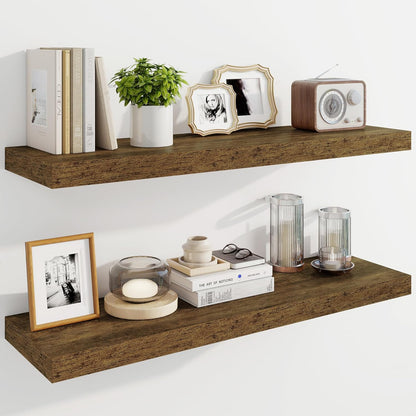 Marsmiles 36" Floating Shelves for Wall, Wooden Shelves with Invisible Brackets Set of 2, Rustic