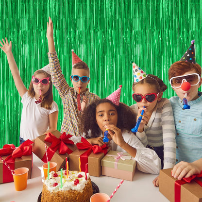 8 Pack Green Streamer, 3.28 FT x 7.05 FT Dinosaur Backdrop, Metallic Tinsel Backdrop FOI Fringe