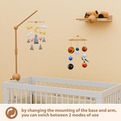 Baby Crib Mobile Arm,32.5 Inch Crib Mobile Stand,Wooden Mobile Arm for Crib（2 Modes