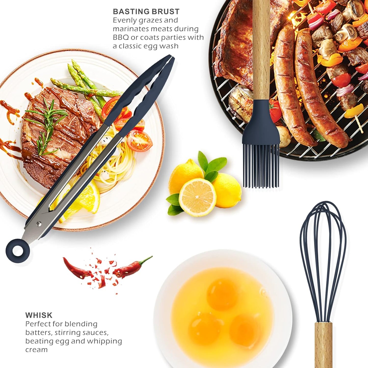 Silicone Cooking Utensils Set - 446°F Heat Resistant Silicone Kitchen Utensils for Cooking,Kitchen