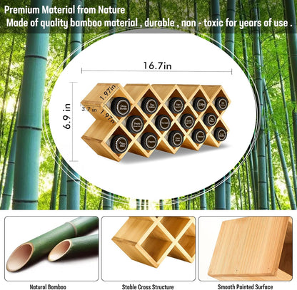 Bamboo Criss Cross Spice Rack Organizer for Cabinet, Wood Seasoning Rack Spice Holder, 18-Jar Spice