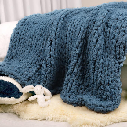 Carriediosa Chunky Knit Throw Blanket 50" X 60", 100% Hand Made Large Chenille Loop Yarn Soft