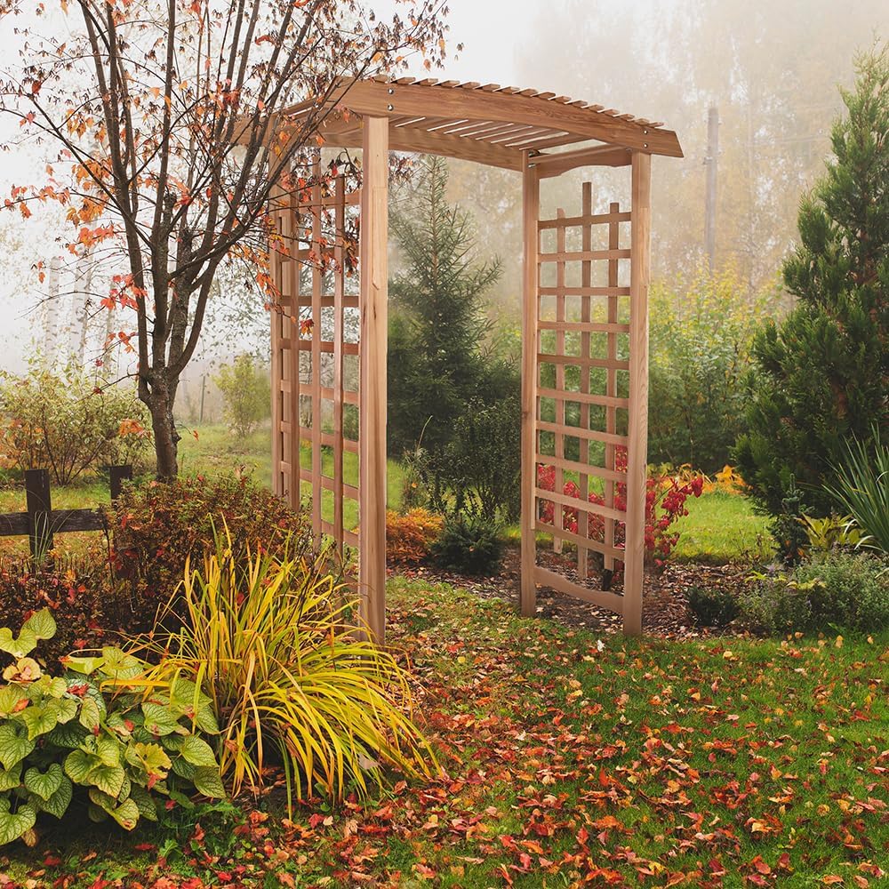 All Things Cedar PA96-Set 6-ft Cedar Garden Pagoda Arbor with Side Planters | Wedding Arch for