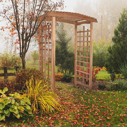 All Things Cedar PA96-Set 6-ft Cedar Garden Pagoda Arbor with Side Planters | Wedding Arch for