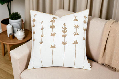 VAGMINE Hand Embroidered Daisy Accent Throw Pillow Cover - 20x20 Inches Square - 100% Cotton Ivory