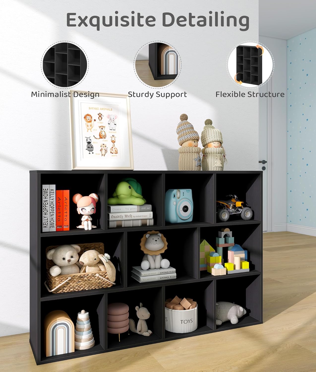 11 Cube Kids Toy Storage Organizer with Kids Shelf, Baby Bookshelf for Nursery, 3-Tier Children