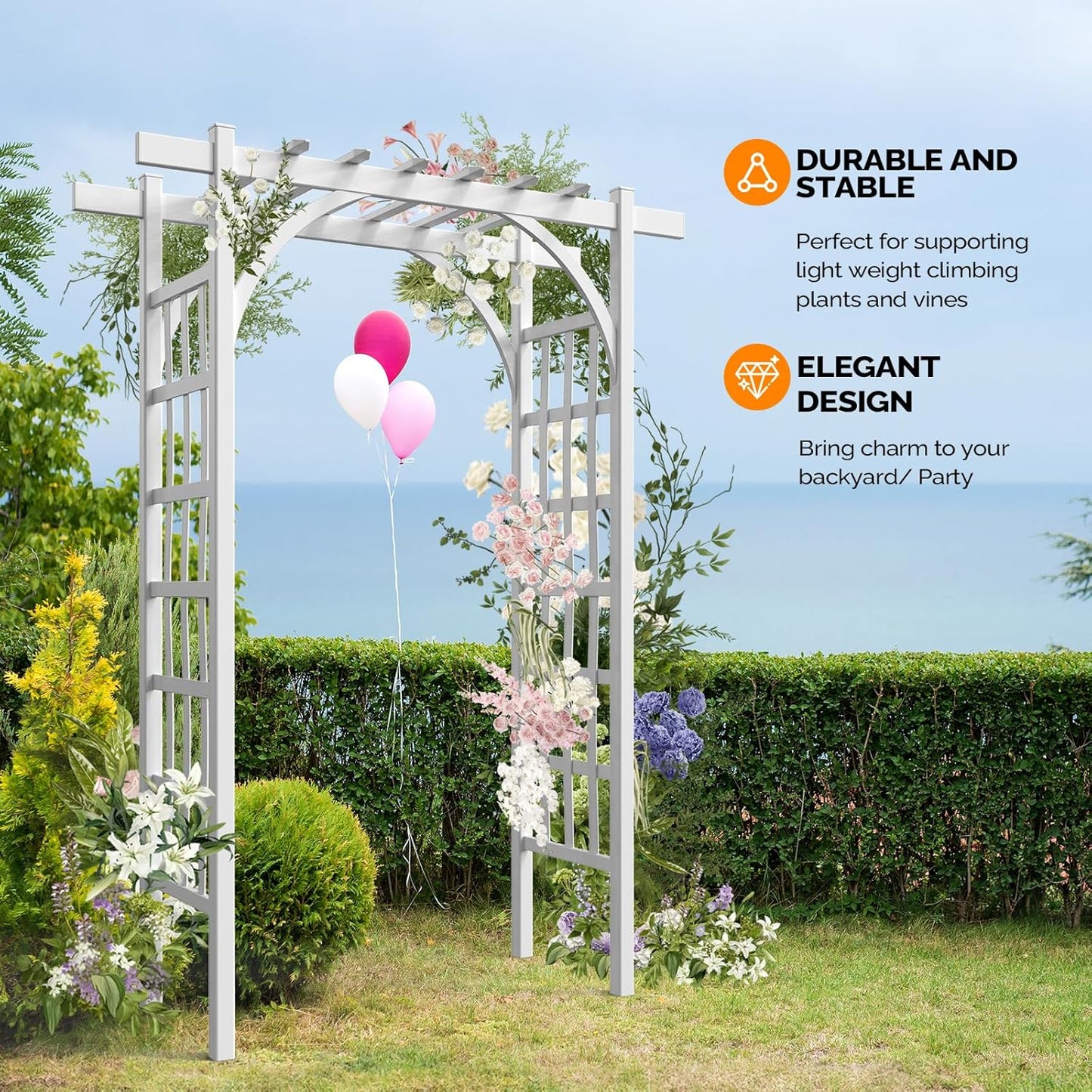 VINGLI Garden Arbor, PVC Wedding Arch for Ceremony Party, Garden Trellis for Climbing Plants