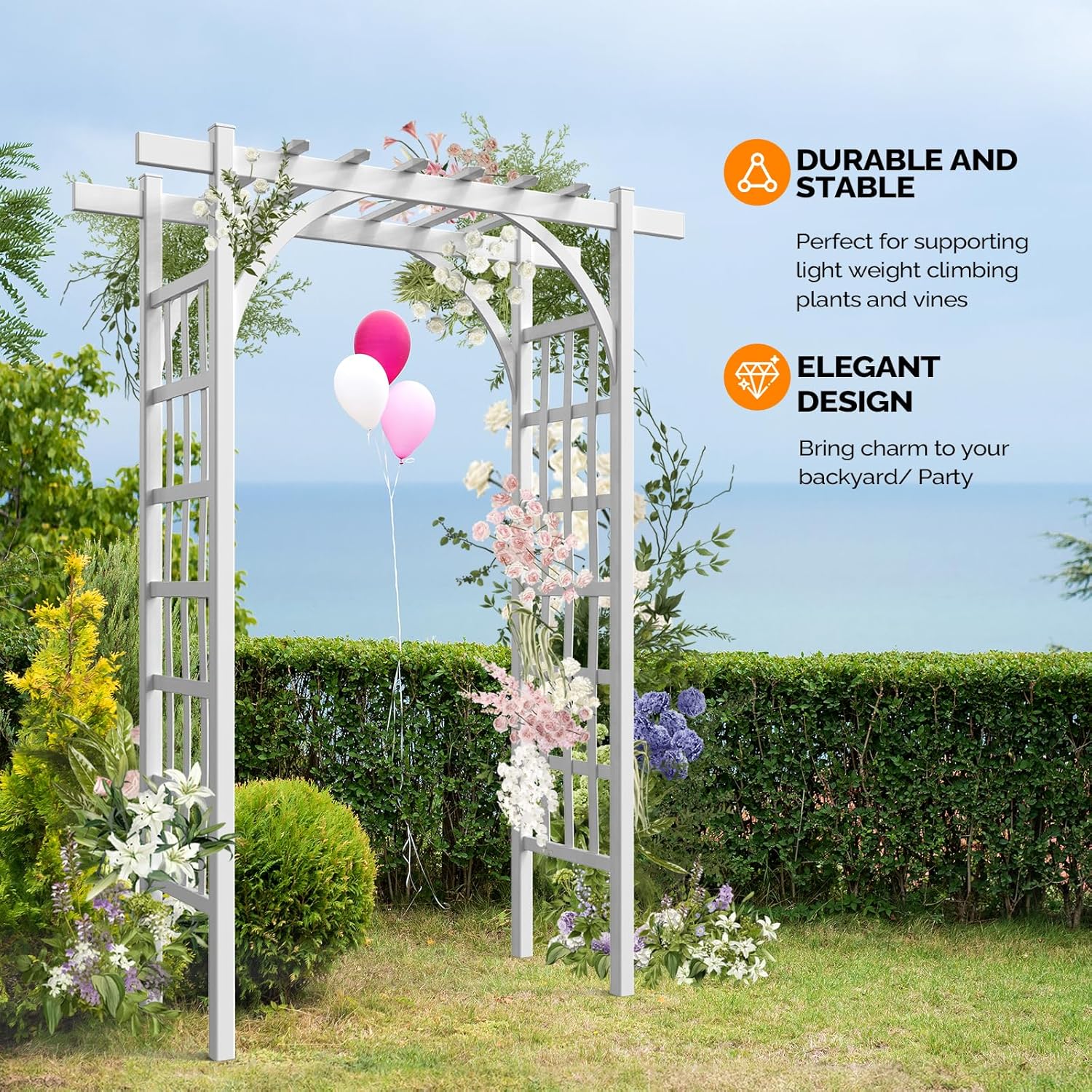 VINGLI Garden Arbor, PVC Wedding Arch for Ceremony Party, Garden Trellis for Climbing Plants