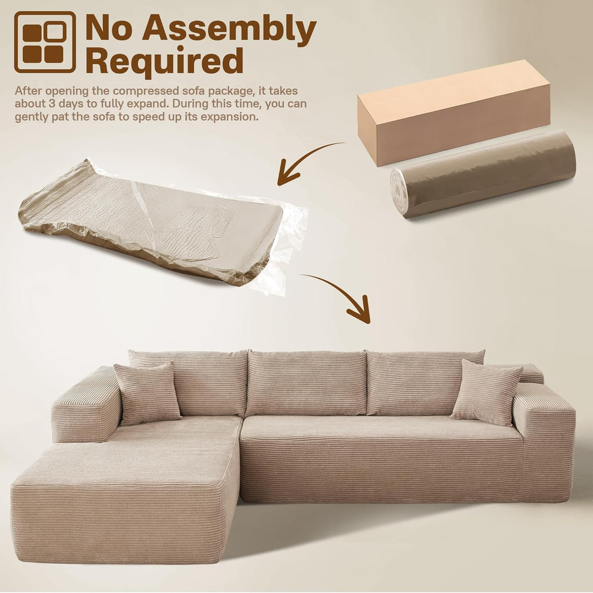 104" Cloud Sectional Couches for Living Room,L Shaped Boneless Couch in A Box,Sleeper Sofa with