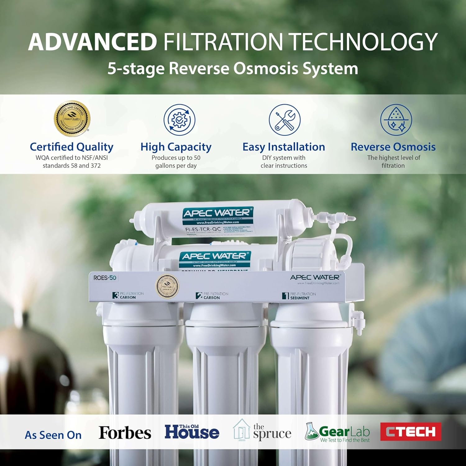 APEC Water Systems ROES-50 Essence Series Top Tier 5-Stage WQA Certified Ultra Safe Reverse Osmosis