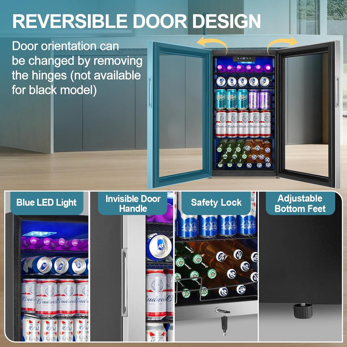 Beverage Refrigerator Cooler, 128 Cans Mini Fridge Glass Door for Drink Beer Soda Wine, 3.2 Cu.Ft