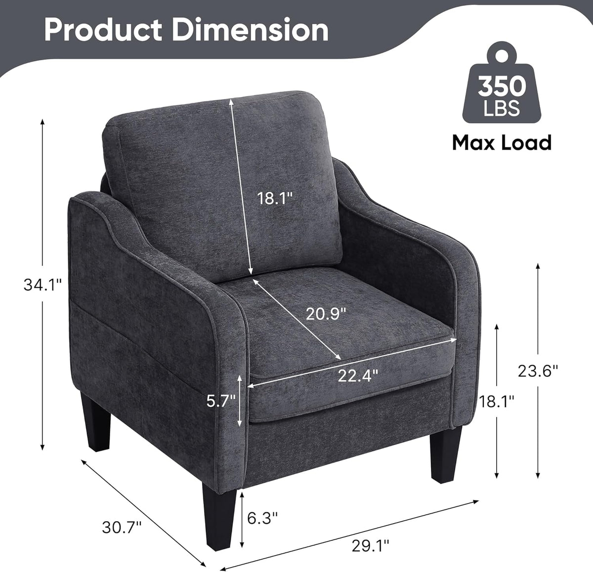 Accent Chair for Living Room, Mid Century Modern Reading Chair for Bedroom, Upholstered Armchair