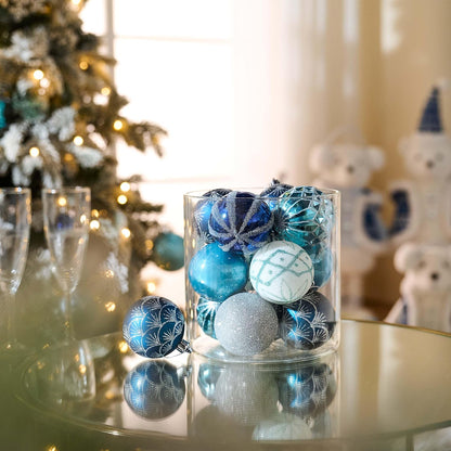 Valery Madelyn Christmas Ornaments Set, 30ct 2.36 Inches Navy Blue and Silver Shatterproof