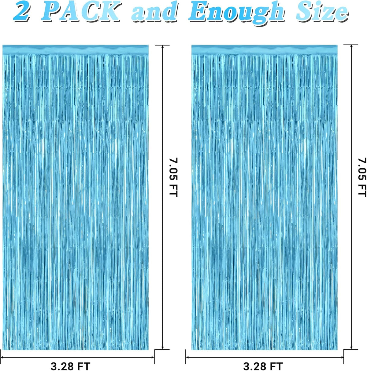 2 Pack Backdrop Curtains, 3.28 Feet x 7.05 Feet Sky Blue Tinsel Backdrop, Metallic Fringe Curtains