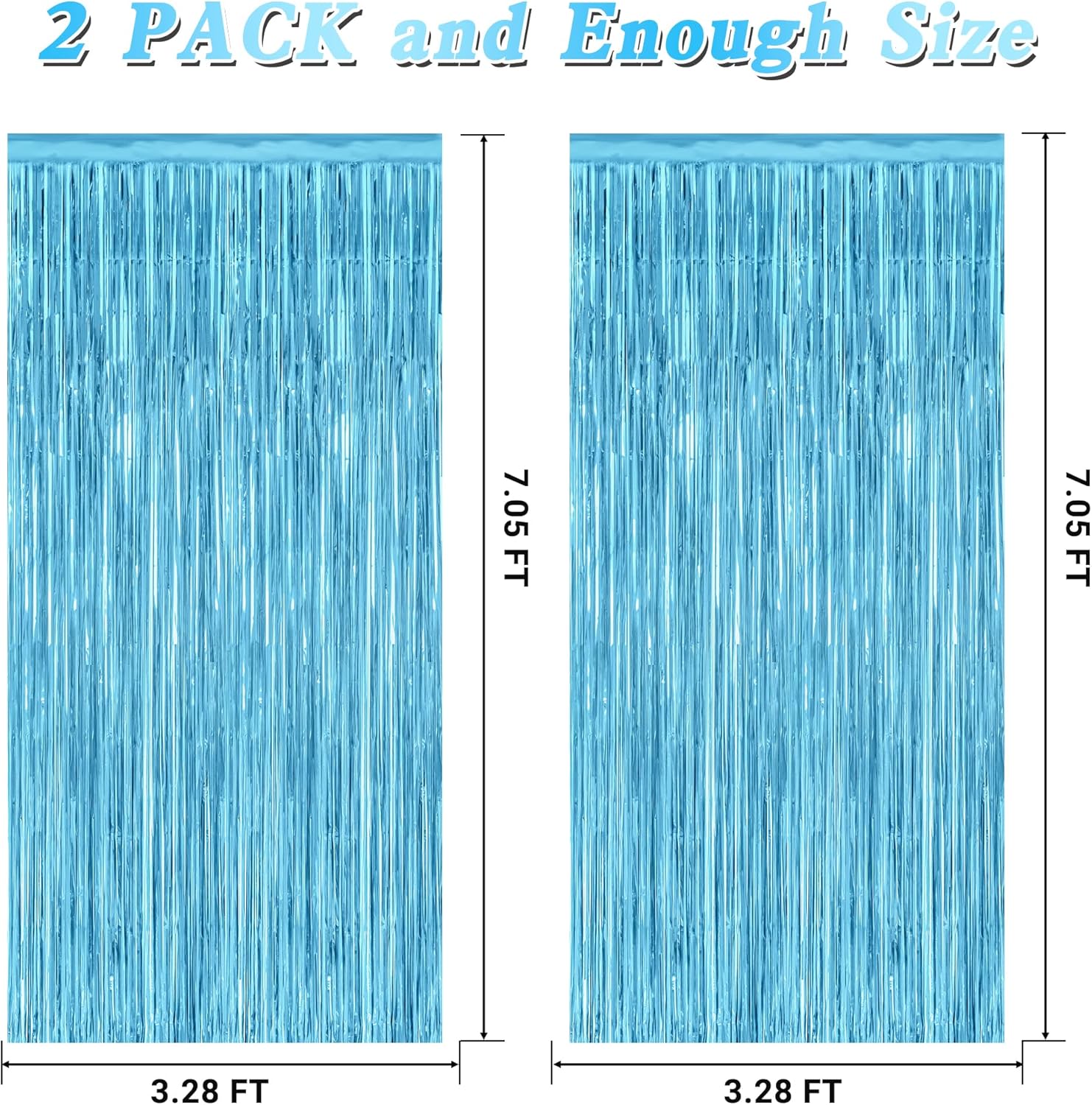 2 Pack Backdrop Curtains, 3.28 Feet x 7.05 Feet Sky Blue Tinsel Backdrop, Metallic Fringe Curtains