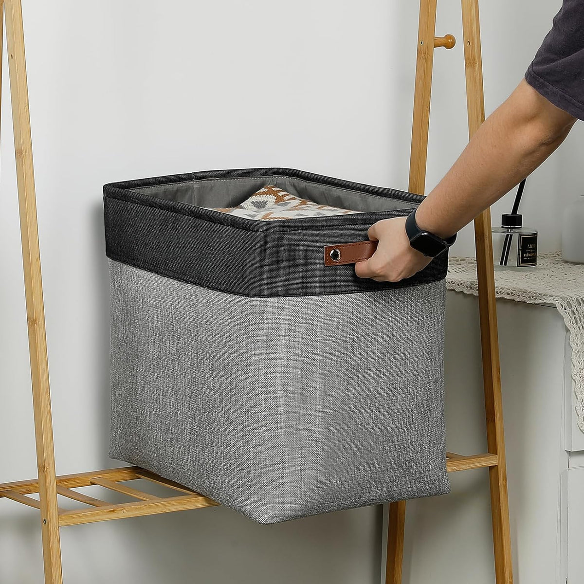 DULLEMELO Grey Storage Baskets for Organizing 3 Pack Fabric Shelf Baskets for Gifts Empty Large
