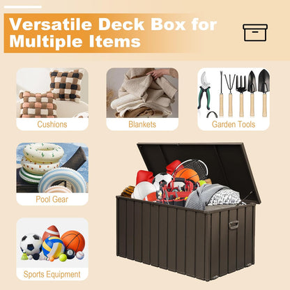 Domi 160 Gallon Deck Box, Outdoor Metal Lockable Storage Cabinet, Waterproof Steel Outdoor Bench
