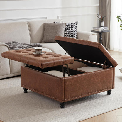 Tbfit Large Square Storage Ottoman Bench, Tufted Upholstered Coffee Table Ottoman with Lift Top &