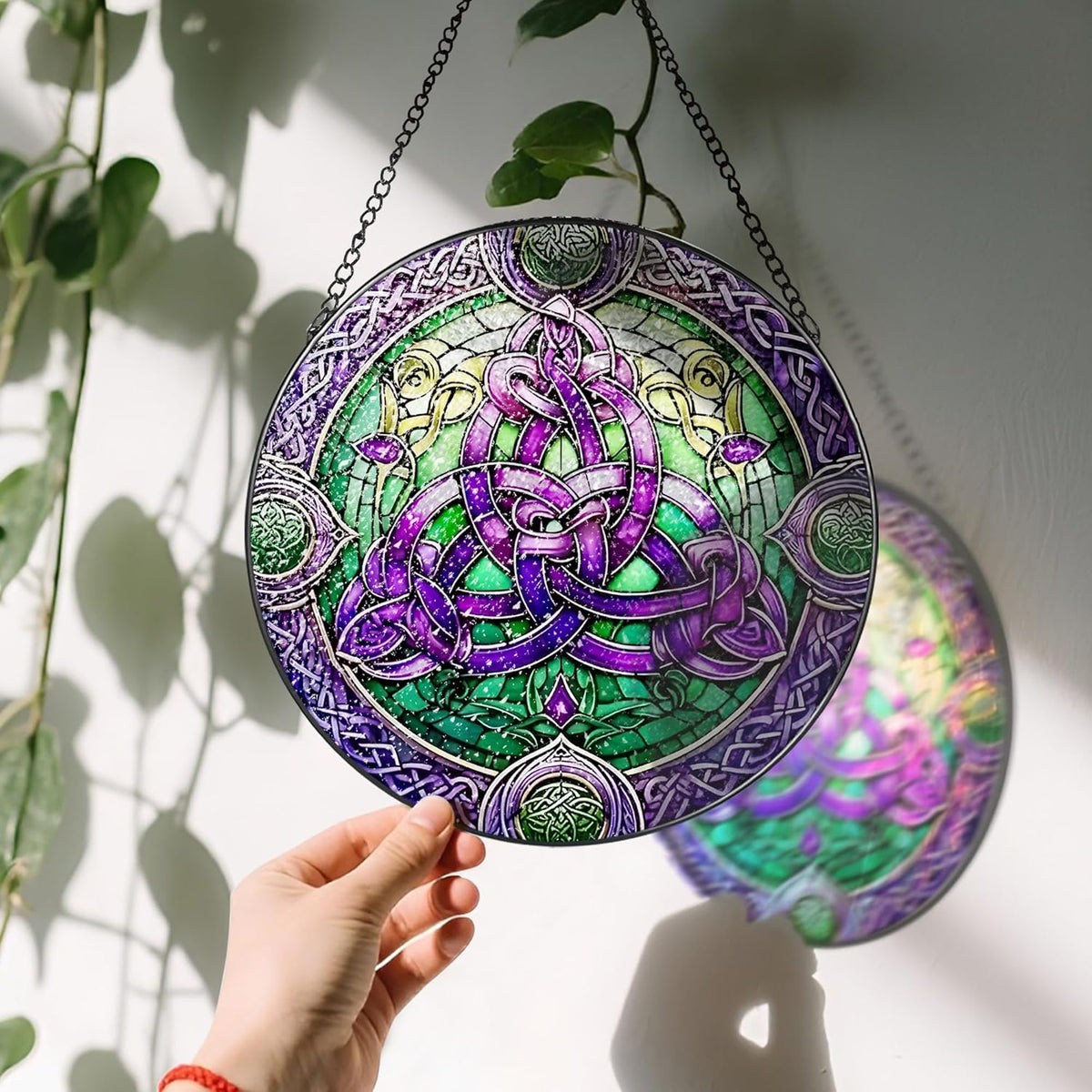 Stained Glass Window Hanging, LAOWEIKI 8'' Celtic Knot Suncatcher, Stained Glass Ornament