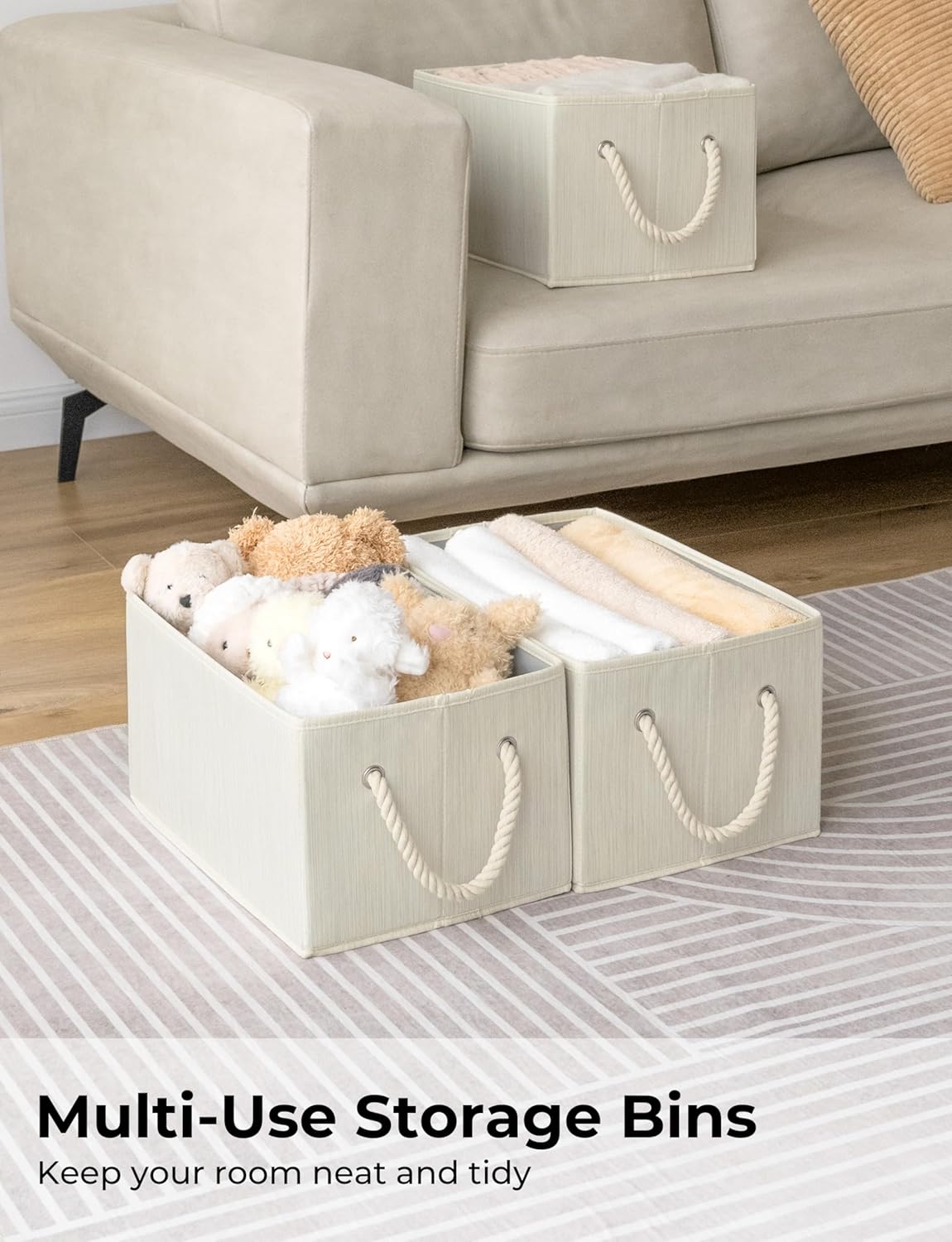 StorageWorks Storage Baskets for Shelves, Foldable Fabric Closet Storage Bins with Handles, Fabric