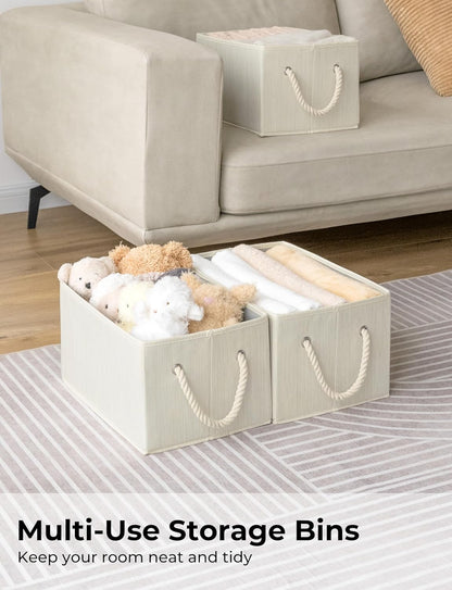 StorageWorks Storage Baskets for Shelves, Foldable Fabric Closet Storage Bins with Handles, Fabric