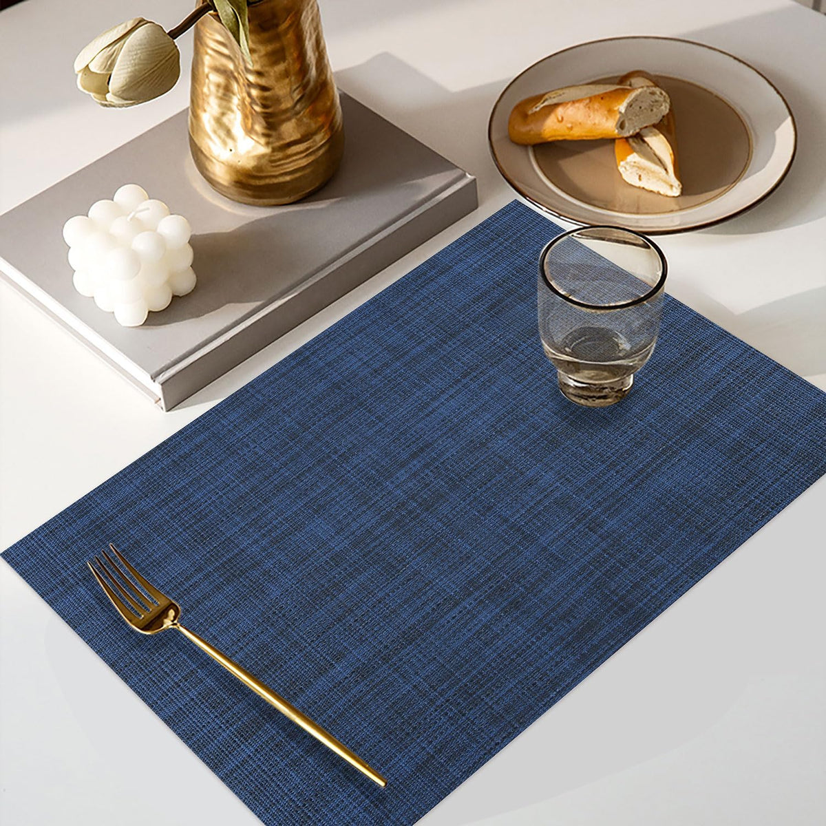 Vinyl Placemats Set of 4, PVC Woven Washable Non-Slip Table Mats, Heat Resistant Wrinkle Free Place