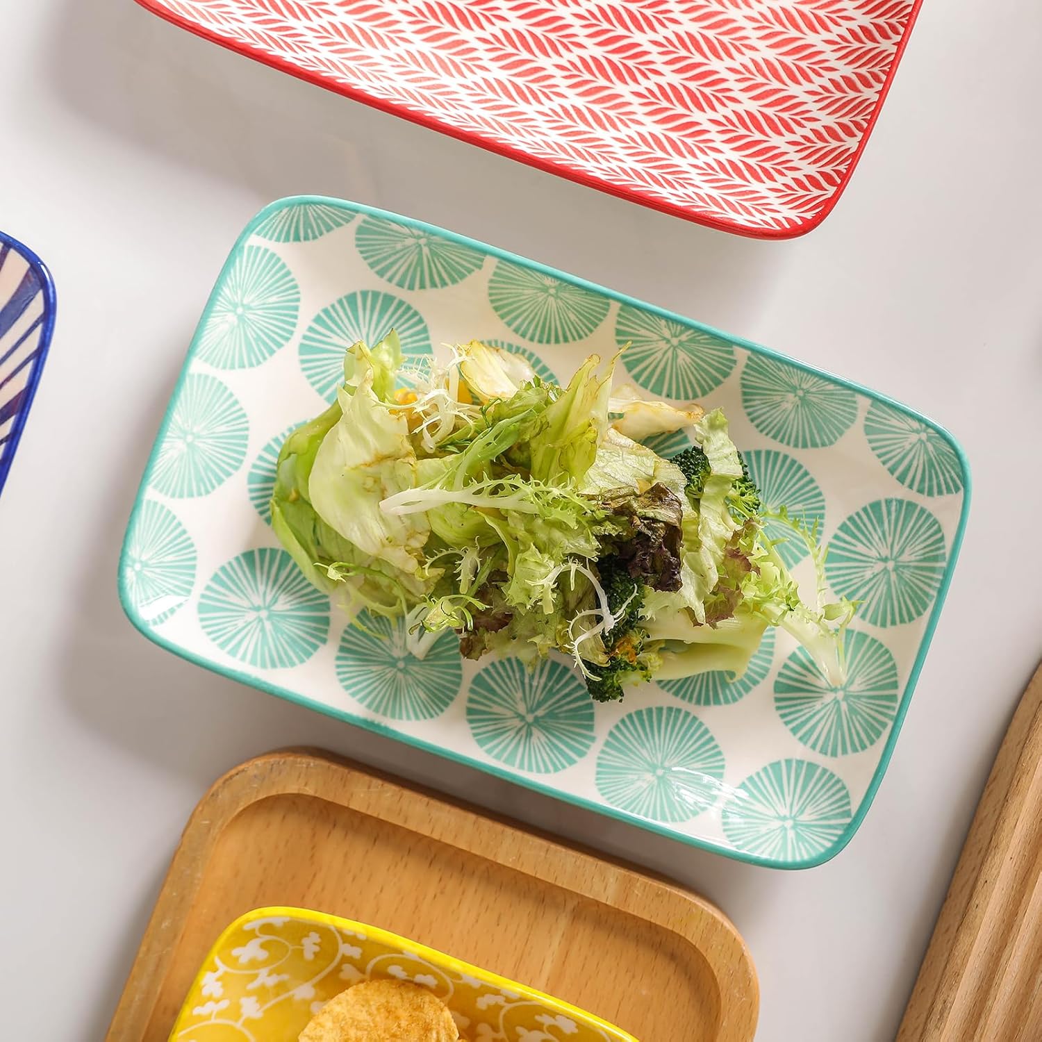 Selamica Ceramic Rectangular Salad Plates Set of 4, Small Serving Plates for Appetizers, Sushi