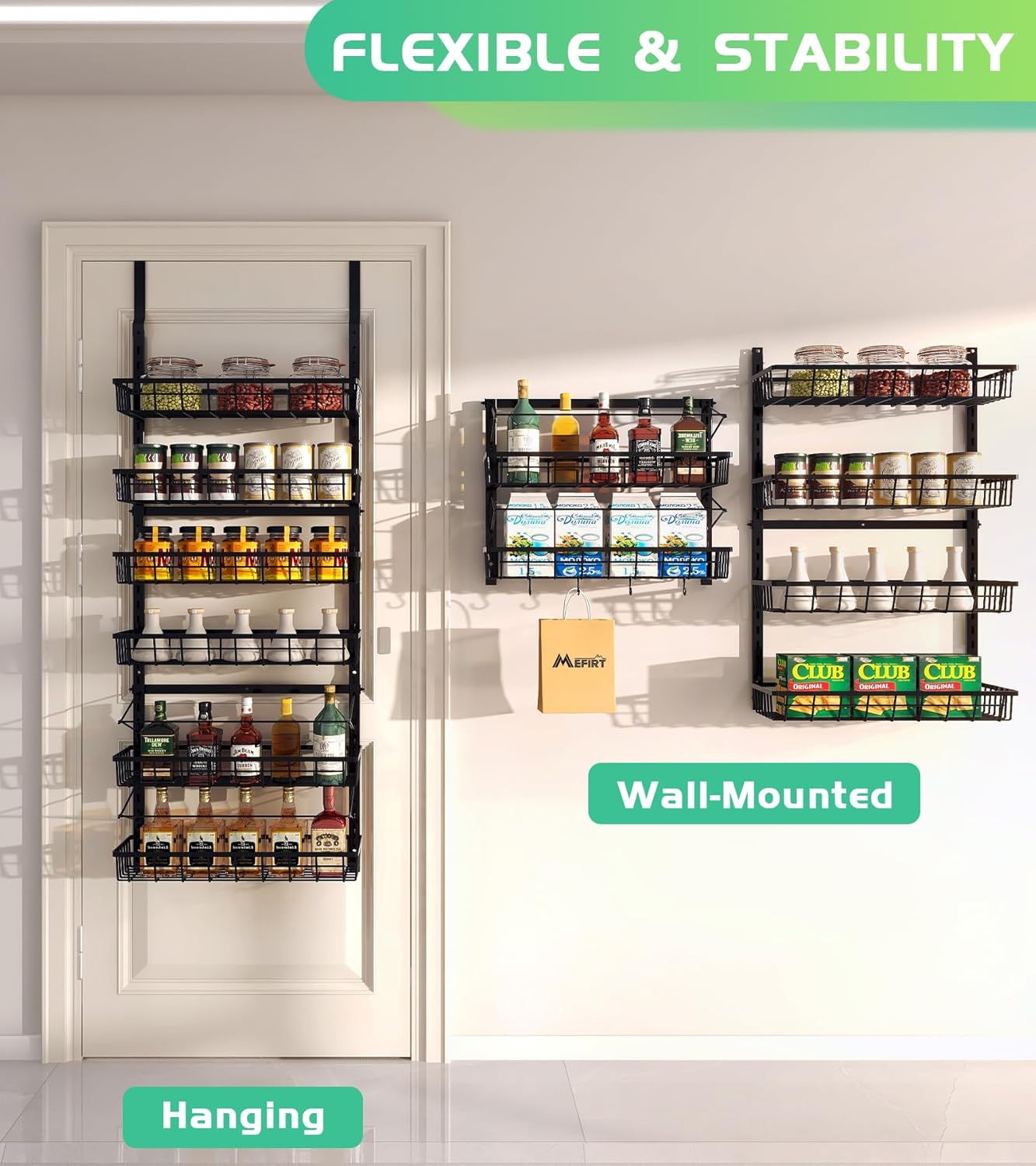 Over The Door Pantry Organizer, Pantry Storage and Organization, 6-Tier Adjustable Hanging Baskets