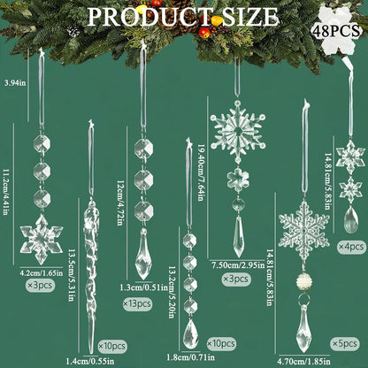 Christmas Tree Decoration Crystal Ornaments - 48pcs Acrylic Christmas Ornaments Snowflake Icicle
