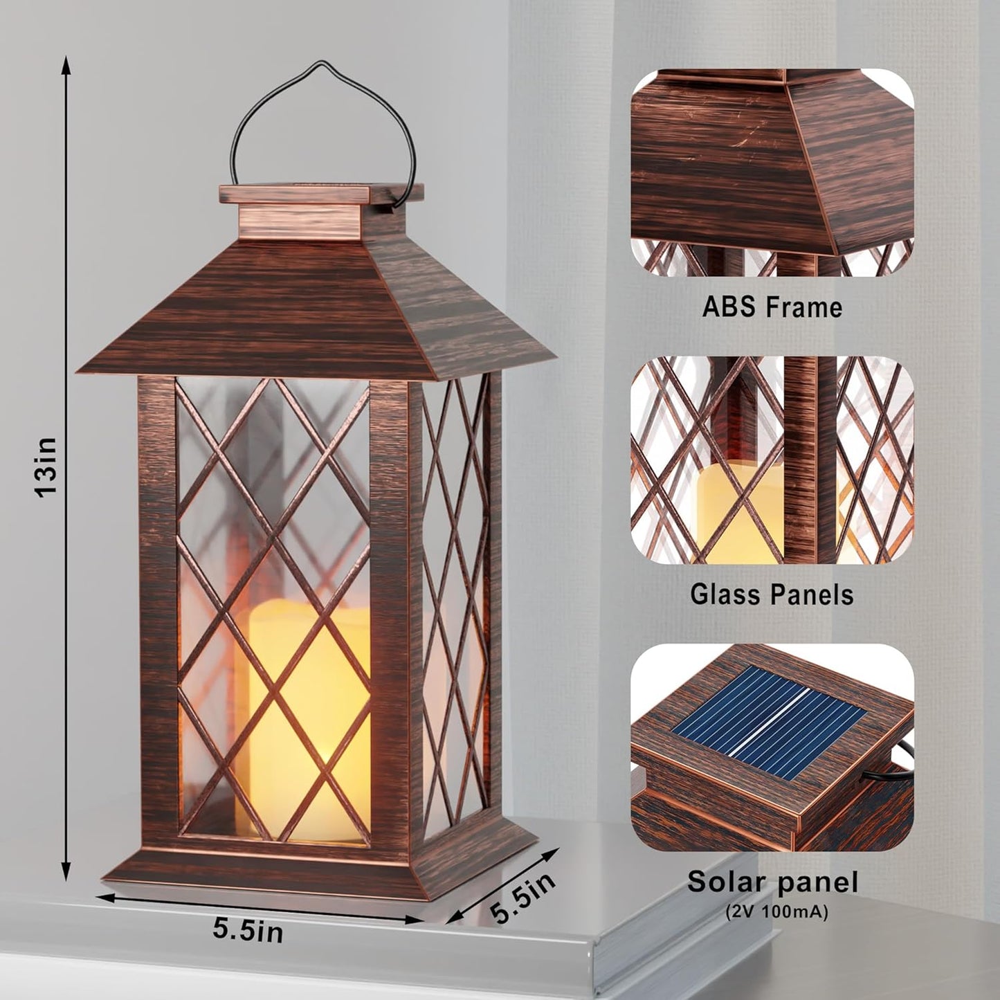Solar Lanterns Outdoor, Waterproof Garden Hanging Lanterns,13" Outdoor Decorative Lantern with LED