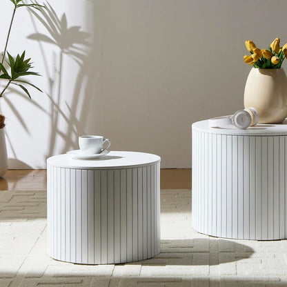 Nesting Cofee Tables Set of 2 with Storage, Modern Round Wooden Coffee Table Circle Side Tables