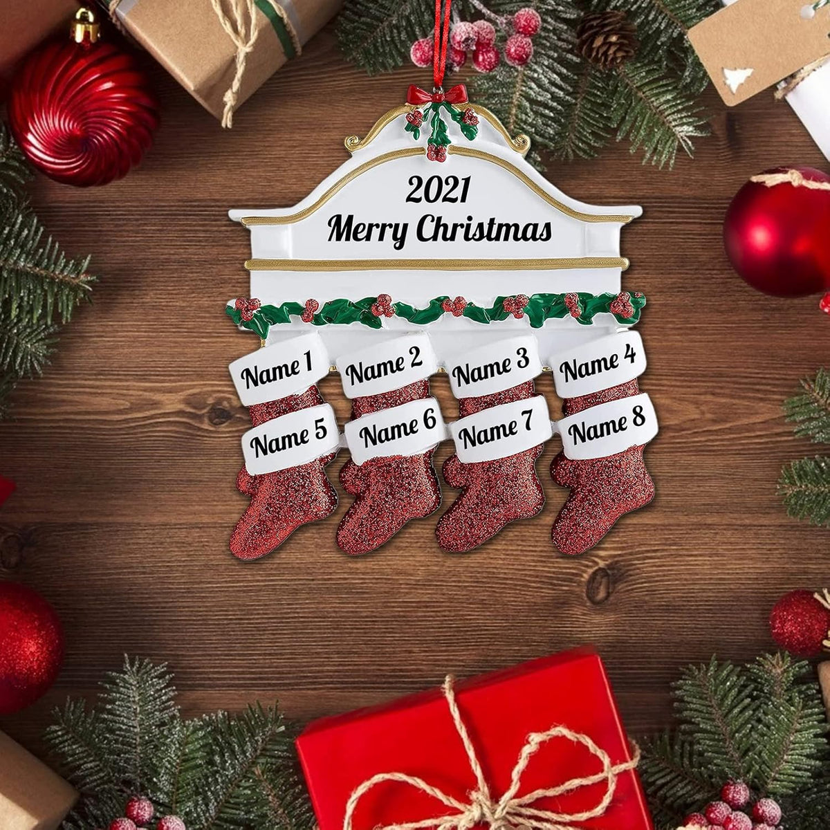 Personalized Christmas Ornaments Family of 2,3,4,5,6,7,8 Custom Christmas Stocking Ornaments with