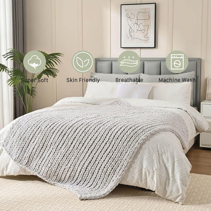 Esterra Chunky Knit Blanket Throw 50"x60", 100% Hand Knitted Chenille Throw Blanket, Cozy Soft