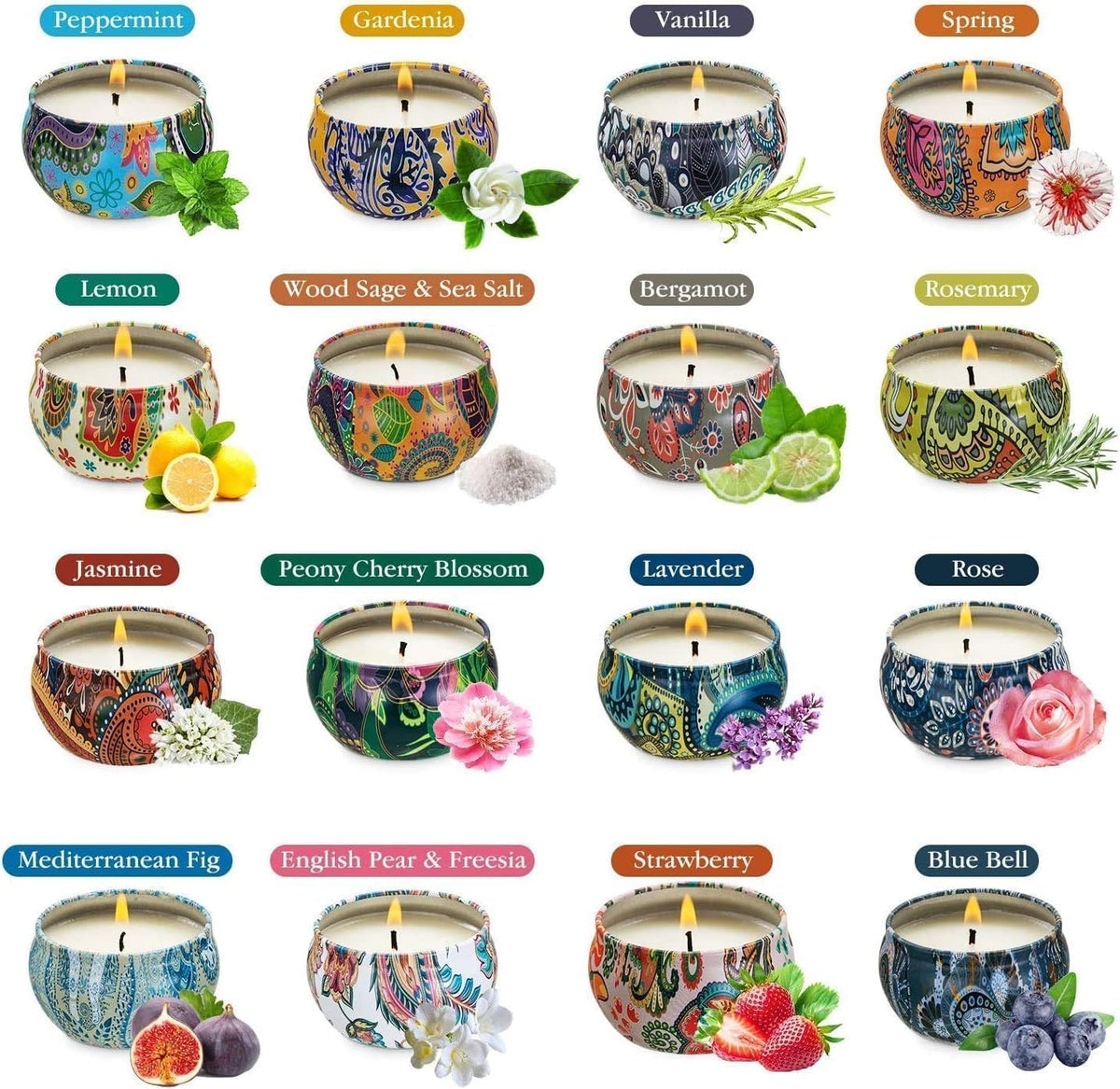 Scented Candles Gift Set, Natural Soy Wax Portable Travel Tin with Strongly Fragrance Essential