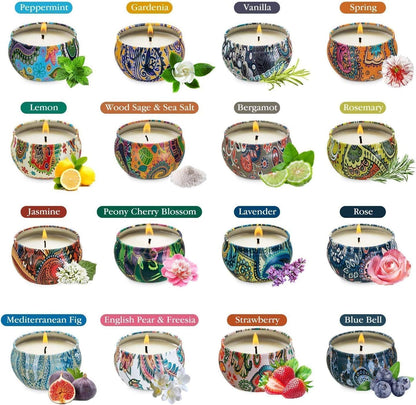 Scented Candles Gift Set, Natural Soy Wax Portable Travel Tin with Strongly Fragrance Essential