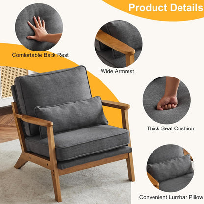 Karl home Accent Chair Wide Armrest Mid-Century Lounge Chair Linen Fabric Armchair with Lumbar