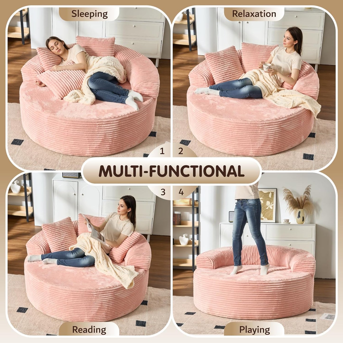 ovios 58" Oversized Round Chair Lounge Chaise Indoor, No Assembly Required, Cloud Large Circle