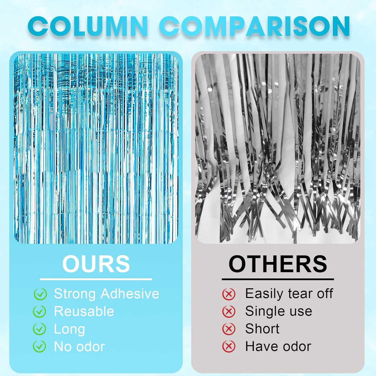3 Pack 3.3x8.2 Feet Light Blue Foil Fringe Backdrop Curtains, Tinsel Streamers Birthday Party