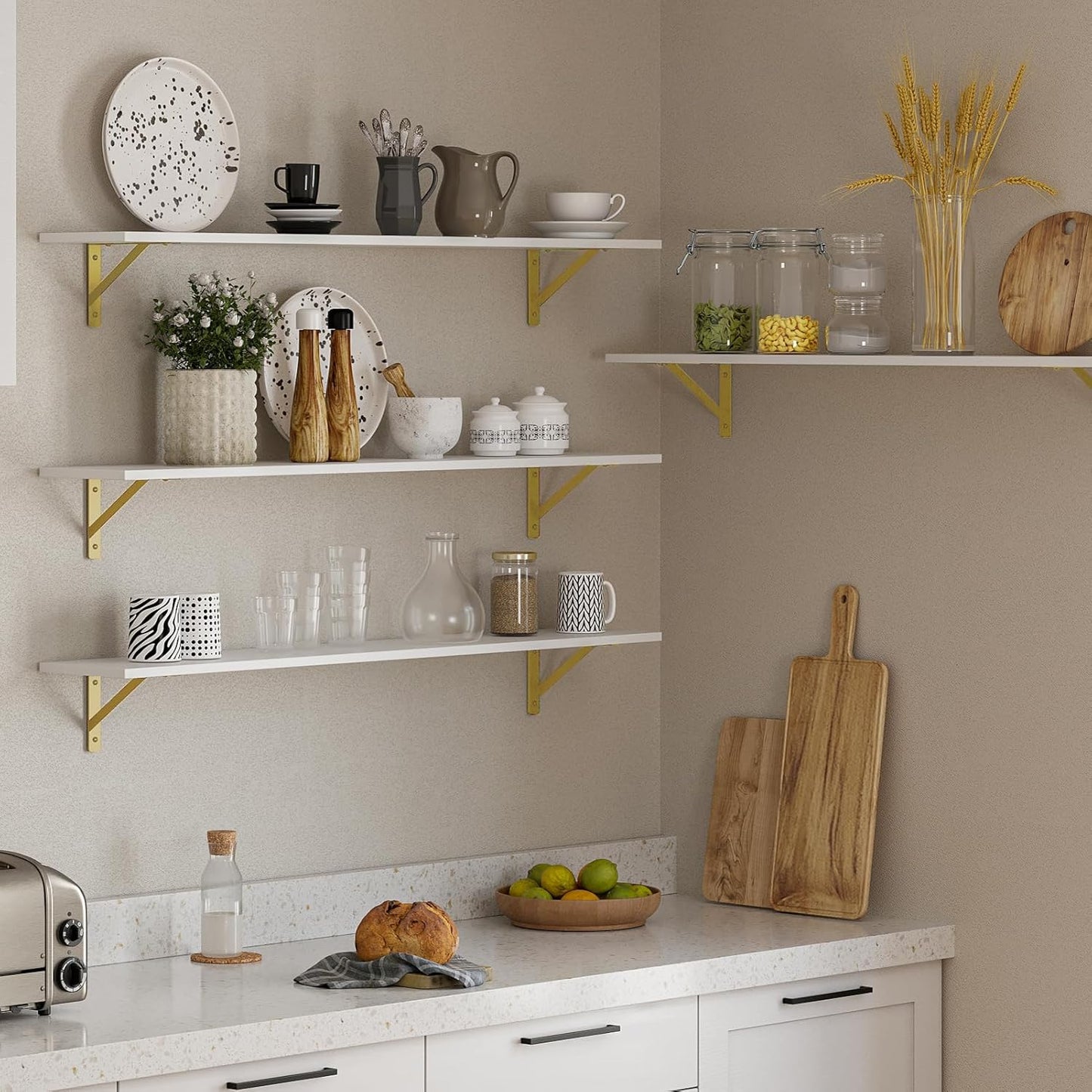 DINZI LVJ Long Wall Shelves, Set of 4, 47.3" Wall Mounted Shelves, Large Floating Shelves for