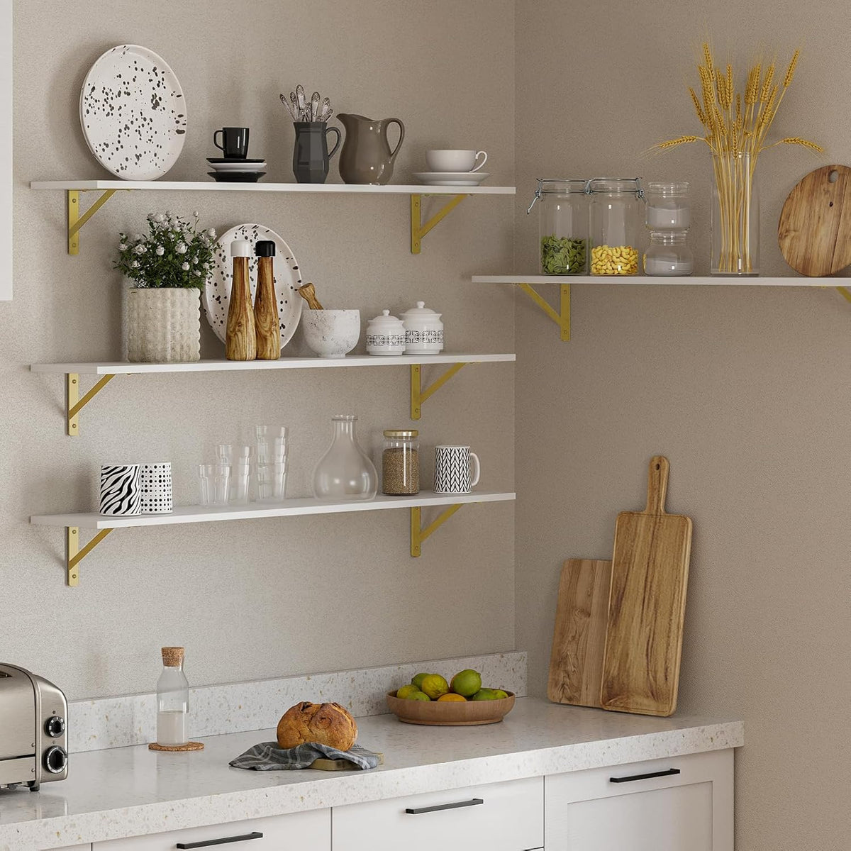 DINZI LVJ Long Wall Shelves, Set of 4, 47.3" Wall Mounted Shelves, Large Floating Shelves for
