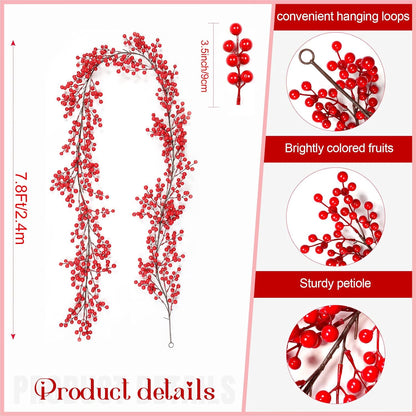 Joyhalo Red Berry Garland - 8.9 FT Christmas Holly Berry Vine for Christmas Tree, Winter Berry