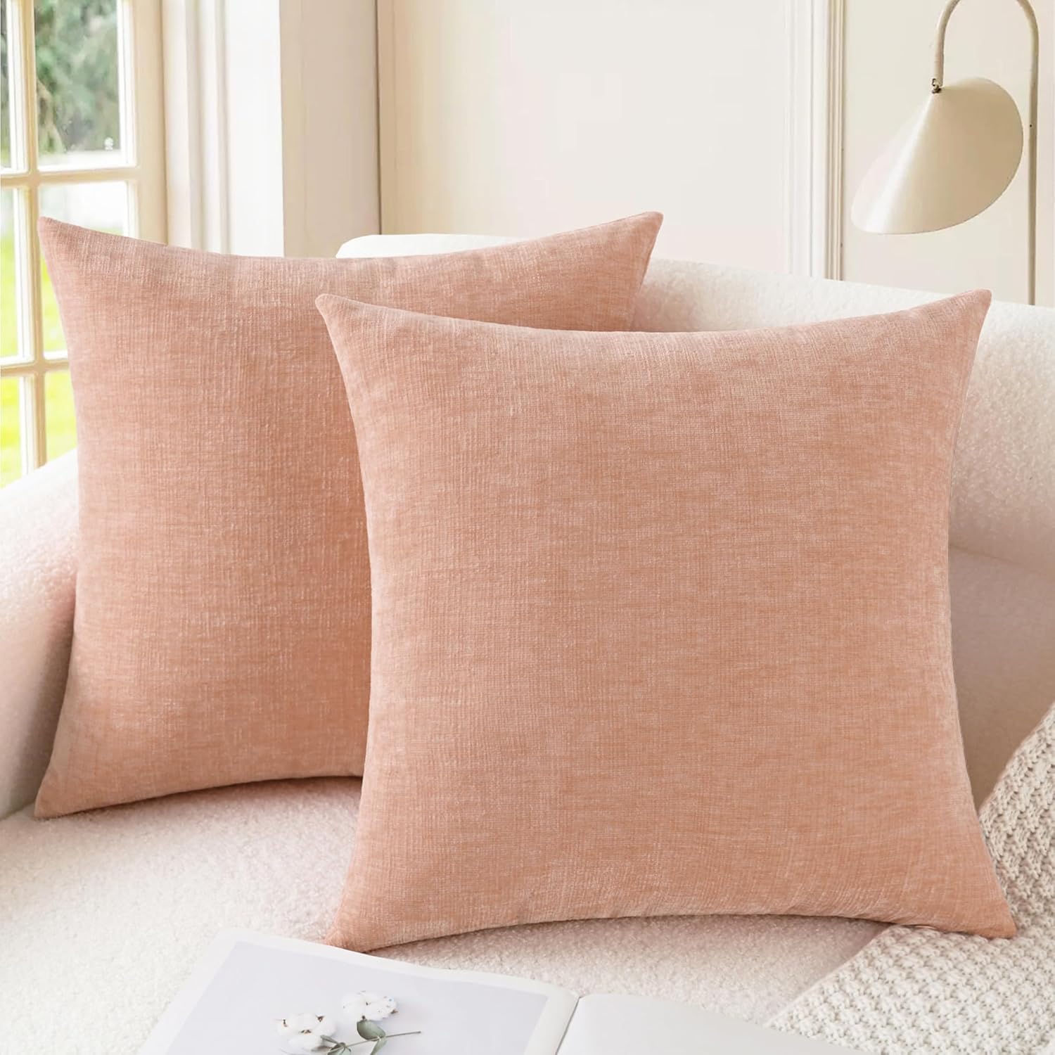 CaliTime Throw Pillow Covers Decorative 20 X 20 Inches Pack of 2 Cozy Chenille Cushion Cases for