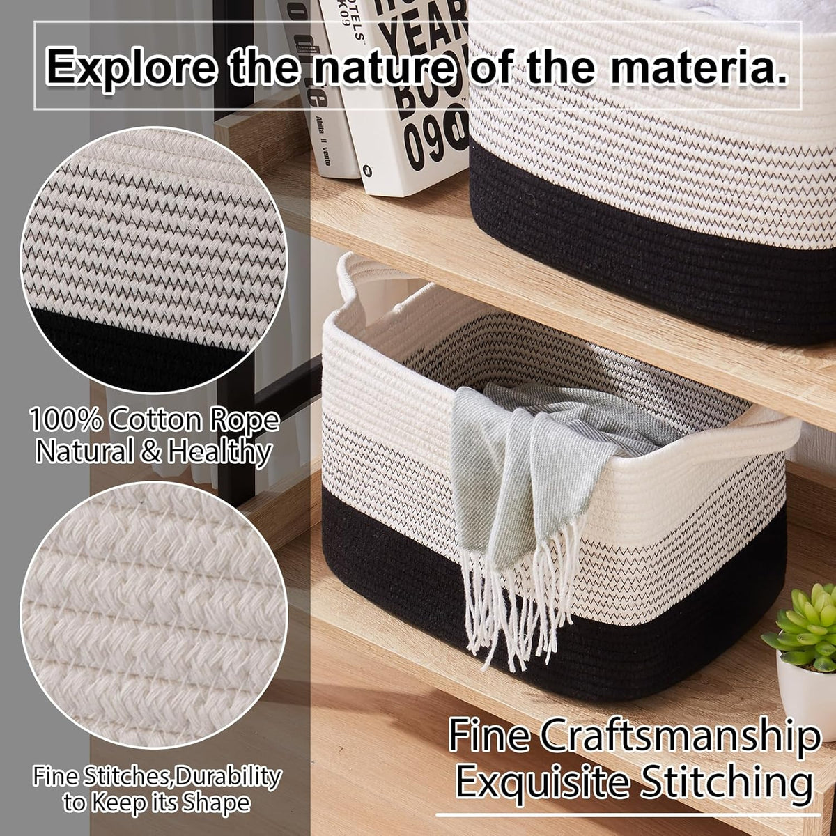OIAHOMY Storage Basket, Woven Baskets for Storage, Cotton Rope Basket for toys,Towel Baskets for