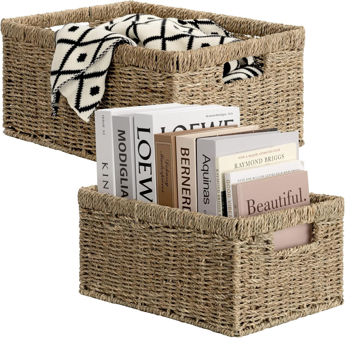 StorageWorks Wicker Storage Baskets, Large and Small Baskets, Handwoven Seagrass Basket for