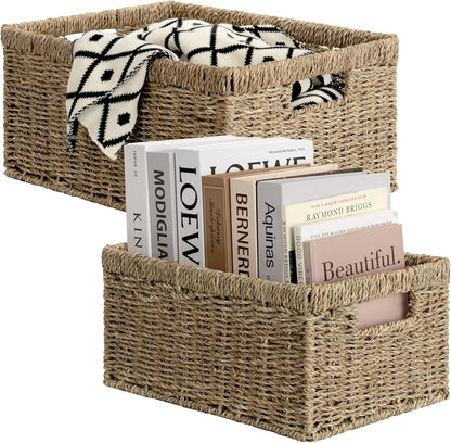 StorageWorks Wicker Storage Baskets, Large and Small Baskets, Handwoven Seagrass Basket for